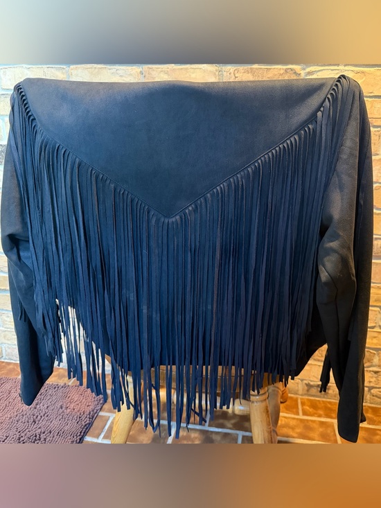 Oli & Hali Jackets & Blazers - Oli & Hali Black Suede Fringe Jacket